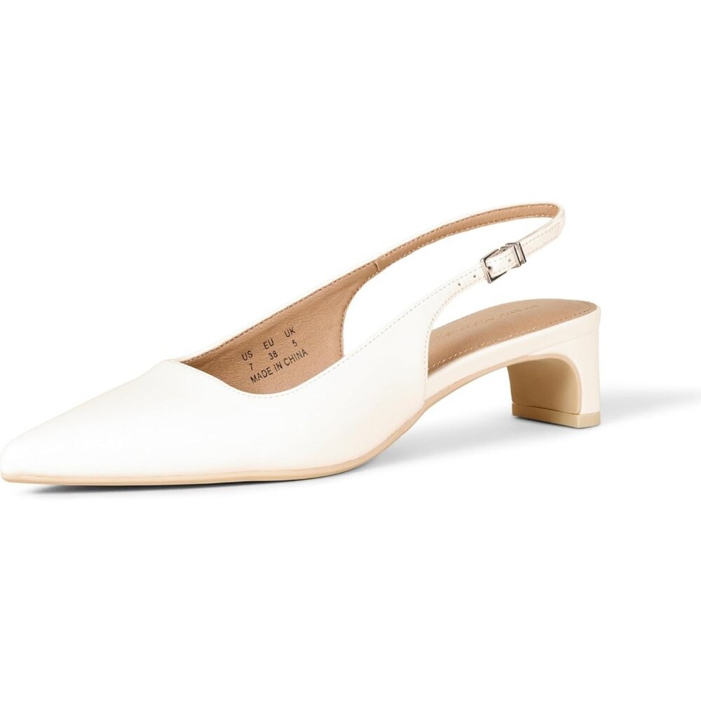 Women's Ecru Patent Pointed Toe Imported Slingback Comfort Blocked Heels